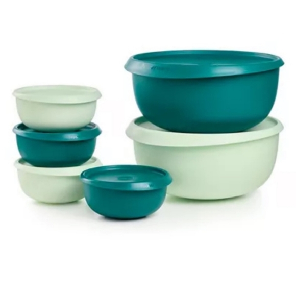 ** Tupperware Essentials Blossom Green Salad Serving 6 Bowl Set w/ Instant Seals - Picture 5 of 9